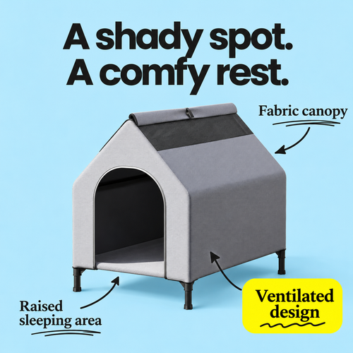 elevated dog house canopy feature details