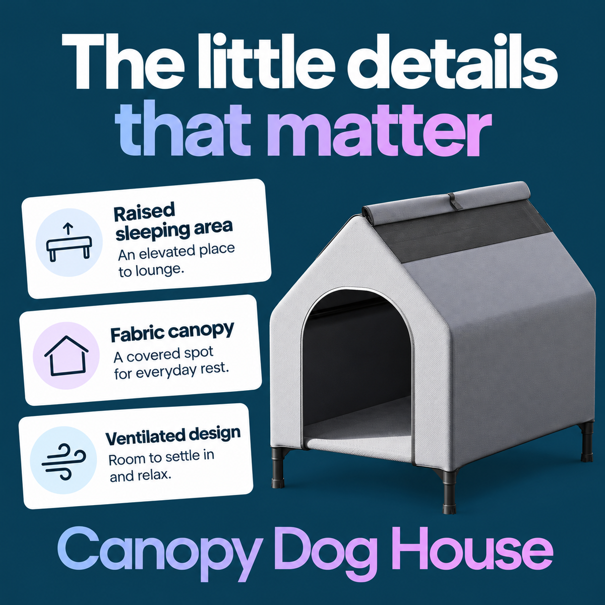 elevated dog house canopy product highlights