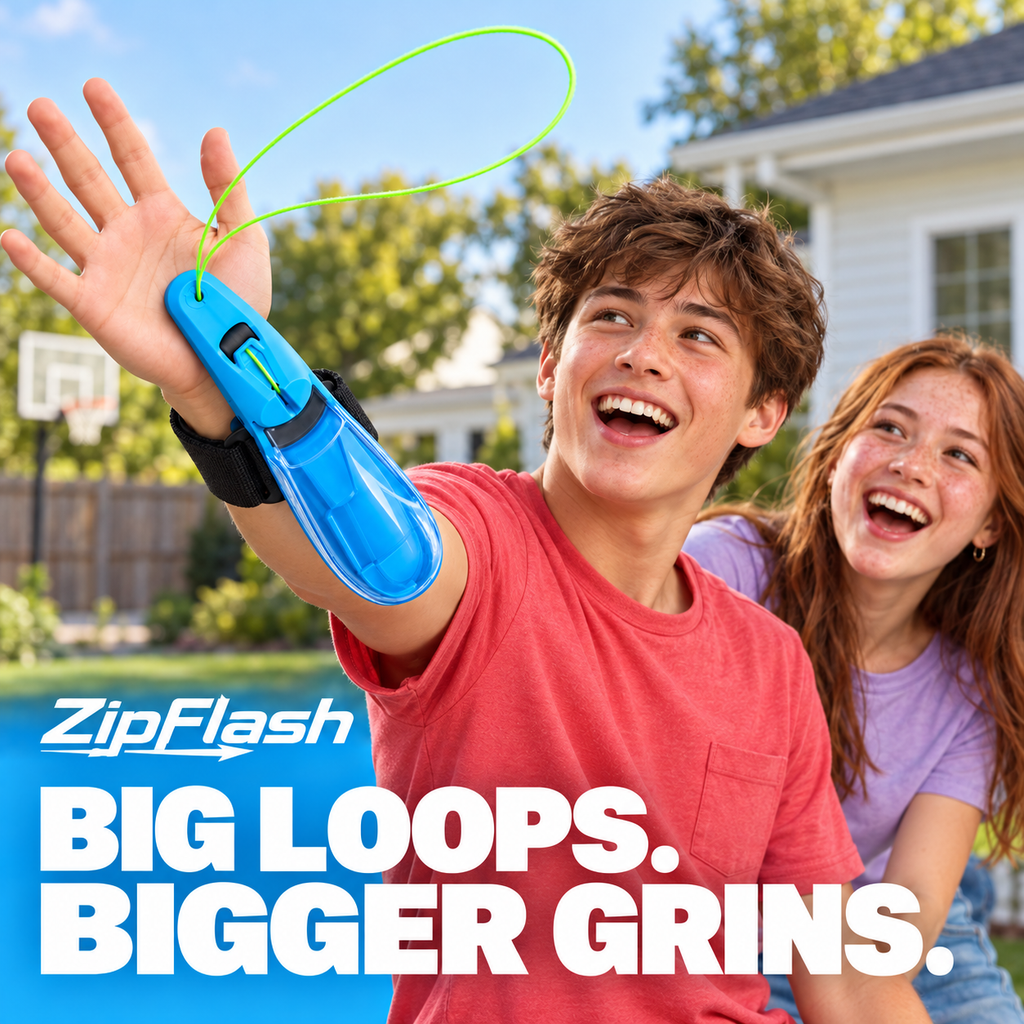 ZipFlash Blue toy, American kids and teens action play scene
